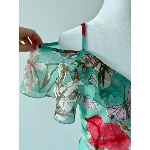 Ruffle Cold Shoulder Tie Back Floral Maxi Dress - Picture 3 of 5